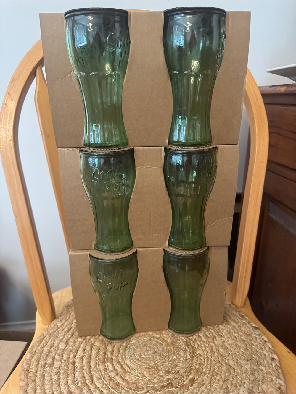 New in box! Set of Green Embossed Glassware (Coca-Cola Style)